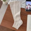 White cotton mesh stirrup leg warmers spring summer slouch socks ballet style calf socks - Average Size (34-41) / Apricot