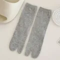 Soft grey cotton mid-calf tabi socks with two-toe design for split-toe shoes - One Size (34-40) / Gray