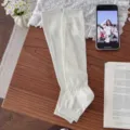 White cotton mesh stirrup leg warmers spring summer ballet style long socks for women - Average Size (34-41) / Milk White