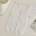 Breathable white cotton two-toe tabi socks for women featuring mid-calf length design - One Size (34-40) / White