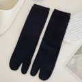 Black solid cotton Tabi split-toe mid-calf socks for women in spring and summer - One Size (34-40) / Black