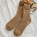 Heren dikke warme wol sokken winter effen kleur gezellig gebreid thermisch comfort - Eén Maat (39-43) / camel