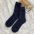 Heren donkerblauwe wollen sokken dikke warme winter geribbelde lange sokken variant - Eén Maat (39-43) / Marineblauw
