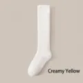 Warm creamy yellow coral fleece long tube sleep socks for women home wear - One Size (35-42) / Milky Yellow