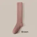 Soft brown fuzzy coral fleece winter warm calf long socks for comfortable home sleeping - One Size (35-42) / Brown