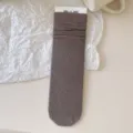 Brown ribbed mid tube women socks, anti pilling cotton casual socks, daily wear hosiery. - Parent-Child Socks (For Kids and Adults) / Lime Grey