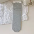 Grey ribbed mid-tube cotton socks for women, casual daily wear with a minimalist style. - Parent-Child Socks (For Kids and Adults) / Light Gray
