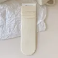Cream ribbed mid-tube socks, soft cotton autumn winter Korean style variant color. - Parent-Child Socks (For Kids and Adults) / Milky White
