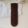 Korean style brown ribbed mid tube women socks, anti pilling high elasticity cotton daily wear. - Parent-Child Socks (For Kids and Adults) / Dark Coffee