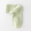 Light green breathable mesh right-angle short socks for women comfort casual wear daily use - 5A Anti-bacterial & Anti-pilling, Free Size (34-40) / Green