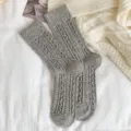 Thicken cable knit warm wool mid tube women socks winter casual cashmere slouchy socks - One Size (34-40) / Light Gray