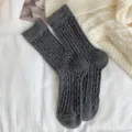 Dark grey thickened cable knit wool women mid-tube socks, warm winter cozy fashion wear. - One Size (34-40) / Dark Gray