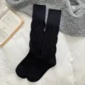 Black slouch socks for women, long tube knit stockings, comfortable casual hosiery for daily wear. - One Size (34-40) / Black