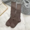 Brown slouch socks for women, cozy mid-calf knit hosiery for daily wear and autumn style. - One Size (34-40) / Coffee