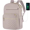 Mochila de negocios de gran capacidad con puerto de carga USB y diseño acolchado - Estilo con 3 Cremalleras Frontales / Rosa