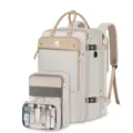 Grote beige reisrugzak set met inpakblokken en transparante toilettas voor reizen - Set Met Opbergtassen / Beige (Met Logo)