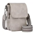 Elegante bolso bandolera gris de cuero PU para móvil con correa ancha de espiga decorativa - Gris