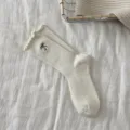 Damen Süße Rüschen Strick Socken Winter Warme Fleece Futter Wolle Kaschmir Socken - Einheitsgröße (34-40) / Weiß