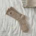 Beige Woll-Wadenstrümpfe mit süßen Rüschen und schwarzer Schleife für Damen Herbst Winter. - Einheitsgröße (34-40) / Khaki