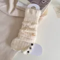 Knit leg warmers winter three button pile socks cozy college style fashion warm leg covers - One Size / Beige