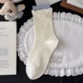 Chaussettes mi-hautes mignonnes chiot gris-bleu, printemps été femme style collège chaussettes. - Taille Unique (35-40) / Revers Bulle