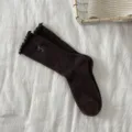 Braune Woll-Slouch-Socken mit süßer Schleifenstickerei, warme Wintersocken für Damen. - Einheitsgröße (34-40) / Dunkelbraun