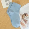 Chaussettes femme en coton bleu clair uni avec tissu fin respirant anti-bouloches - Taille Unique (35-40) / Bleu