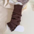 Dark brown knit leg warmers with three buttons, preppy style slouch socks variant. - One Size / Dark Coffee