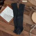 Dark grey ribbed stirrup leg warmers for women, vintage chic long knitted socks. - One Size / Dark Gray