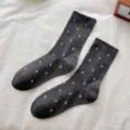 Women's dark grey floral mid-tube socks, cute Korean style autumn and winter slouchy socks. - One Size (35-40) / Dark Gray