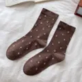 Brown floral mid-tube women socks, cozy cotton cute casual hosiery for autumn and winter daily wear. - One Size (35-40) / Dark Coffee