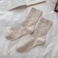 Cute floral mid-tube socks for women, cozy winter casual knit socks with sweet style. - One Size (35-40) / Khaki