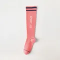Calze sportive corallo a compressione con strisce blu e scritta bianca SPORT ME. - Taglia unica / Rosa a Doppia Riga