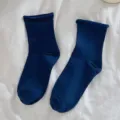Damen einfarbige kurze Socken mit Rollbündchen, gemütliche marineblaue Freizeitsocken. - Einheitsgröße (34-40) / Dunkelblau