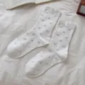 Cute white floral mid-tube socks for women, sweet style cotton casual long socks. - One Size (35-40) / Pure White
