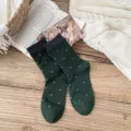 Gemütliche dunkelgrüne Wollmix-Socken mit süßem Blumenmuster für den täglichen Winter. - Einheitsgröße (35-40) / Dunkelgrün