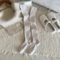 Chaussettes hautes tricotées côtelées beiges pour femmes, longues chaussettes mode automne hiver. - Taille unique (35-41) / Kaki
