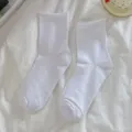 Plain white roll-top short socks for women, comfortable casual solid color daily wear hosiery. - One Size (34-40) / Pure White