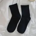 Women black rolled cuff solid color socks casual comfortable basic short socks daily wear - One Size (34-40) / Black