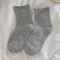 Women solid color grey short socks, versatile rolled edge cotton knit casual daily wear hosiery. - One Size (34-40) / Light Gray