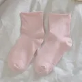 Women solid color short socks casual rolled edge soft breathable comfortable daily wear style - One Size (34-40) / Light Pink