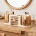 Luxury cream and amber large capacity cosmetic organizer with dimensions for vanity table - Milk Yellow