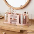 Pink large capacity makeup organizer with 3 drawers for vanity desk, dimensions 36.5x12.6x13cm - Sakura Pink