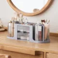 Large capacity makeup organizer with drawers for vanity tabletop storage - Coral Blue