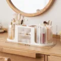 Large capacity white cosmetic organizer with drawers for vanity tabletop storage - Off White