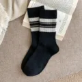 Autumn winter black striped mid tube socks college style casual warm socks 1pair - Wool Socks One Size (34-40) / Black