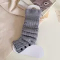 Grey knit leg warmers with buttons, cozy winter college style slouch socks for women. - One Size / Light Gray