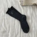 Chaussettes slouch en laine grises avec nœud brodé, jolies chaussettes thermiques d'hiver douces - Taille Unique (34-40) / Gris foncé