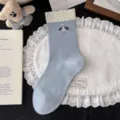 Chaussettes mi-baisse mignonnes chiot gris bleu pour femmes, printemps été style collège kawaii. - Taille Unique (35-40) / Bleu