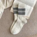 Cozy wool-blend mid-calf socks featuring classic stripes, perfect for autumn and winter daily wear. - Wool Socks One Size (34-40) / Grey Stripe